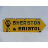 An AA and Motor Union double sided enamel directional sign for Sherston and Bristol, 30 x 10".
