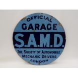 An unusual Society of Automobile Mechanic Drivers of London circular double sided enamel sign,