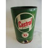 A Castrol Motor Oil XL five gallon drum, with the top cut to form a waste bin.