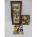 A framed group of black and white motorcycle images
