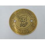 A rare 1920s Douglas factory Motor Cycle Club circular brass badge, produced for employees at the