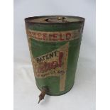 A Wakefield Patent Castrol Motor Oil ten gallon drum, XXL grade, with dispensing tap.