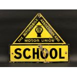 An AA School enamel sign, a rare Motor Union version, 26 x 21 1/2".