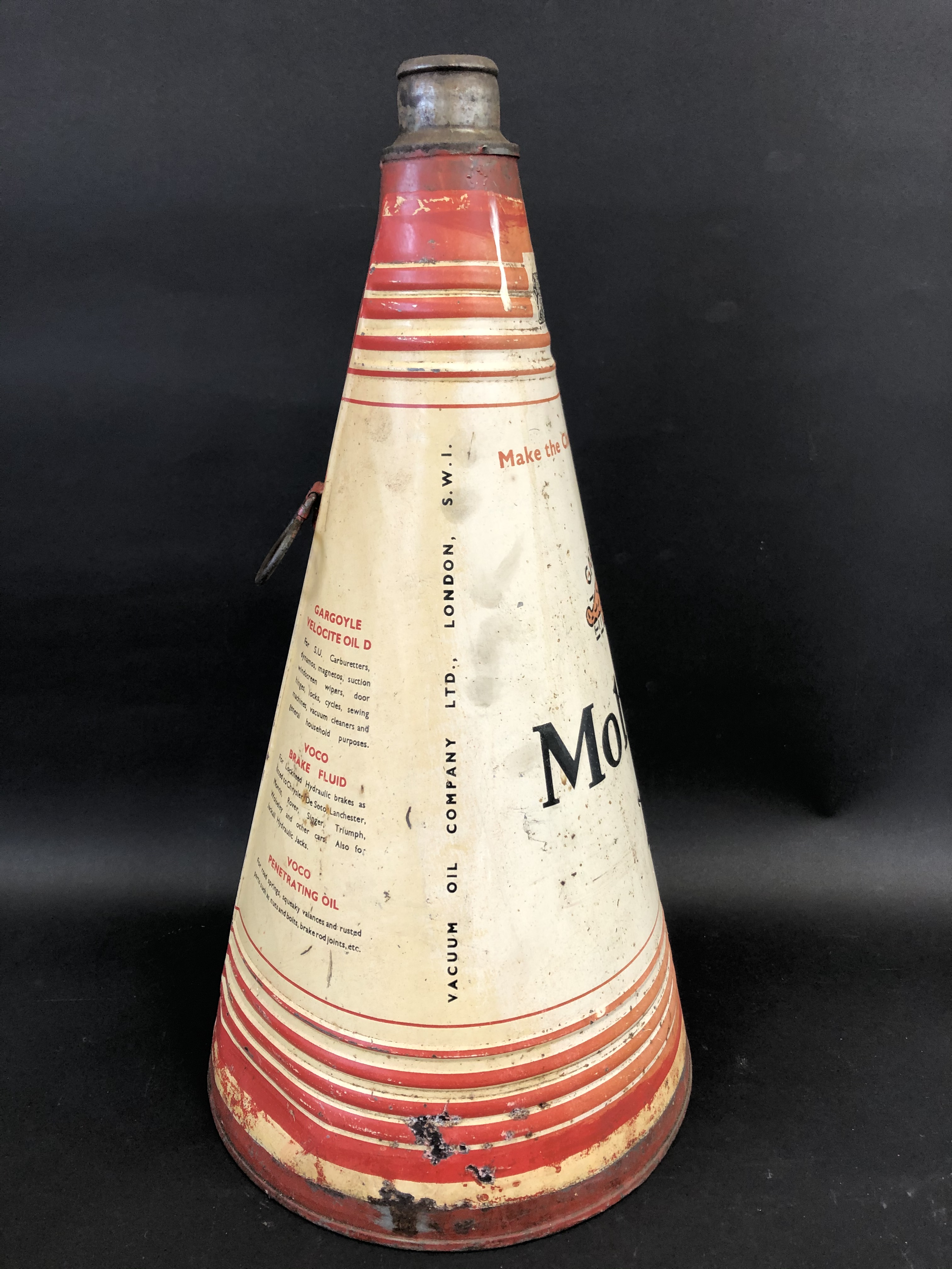 A Mobiloil 'A' grade conical oil can, missing cap, 21" tall. - Image 4 of 6