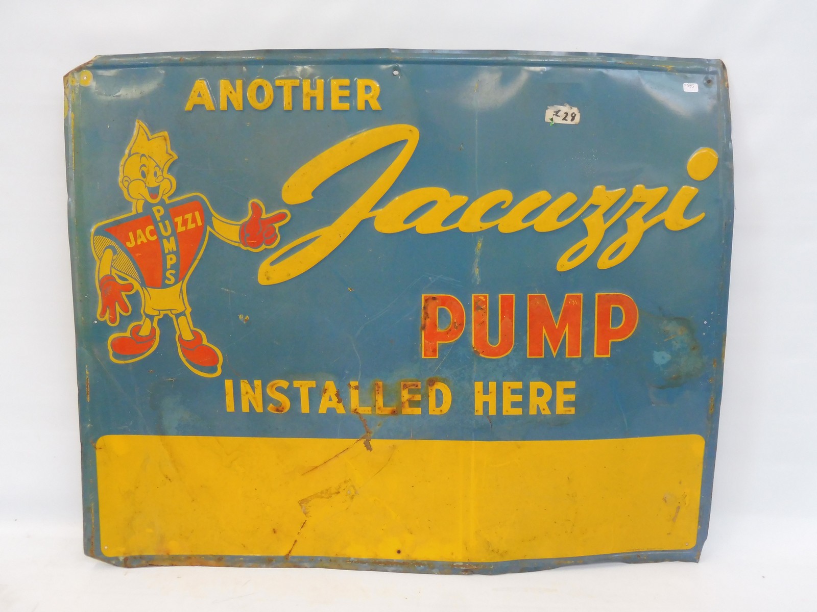 A rectangular tin sign advertising Jacuzzi pumps, 30 x 24".