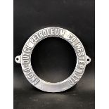 An Anglo-Dutch Petroleum Co (Western) Ltd. circular aluminium petrol pump price tag frame, 8 1/2"