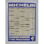 A Michelin Tyre Pressures tin chart sign, 24 3/4 x 34".