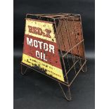 A Redex Motor Oil garage forecourt dispensing rack with tin advertising to each end, 11 1/2" wide