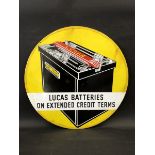 A Lucas Batteries pictorial circular enamel sign, retouched outer edge where it has been in a