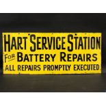 A Hart Service Station 'for battery repairs' rectangular enamel sign with good gloss by Wildman &