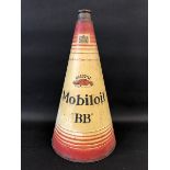 A Mobiloil 'BB' grade conical oil can, 21" tall.