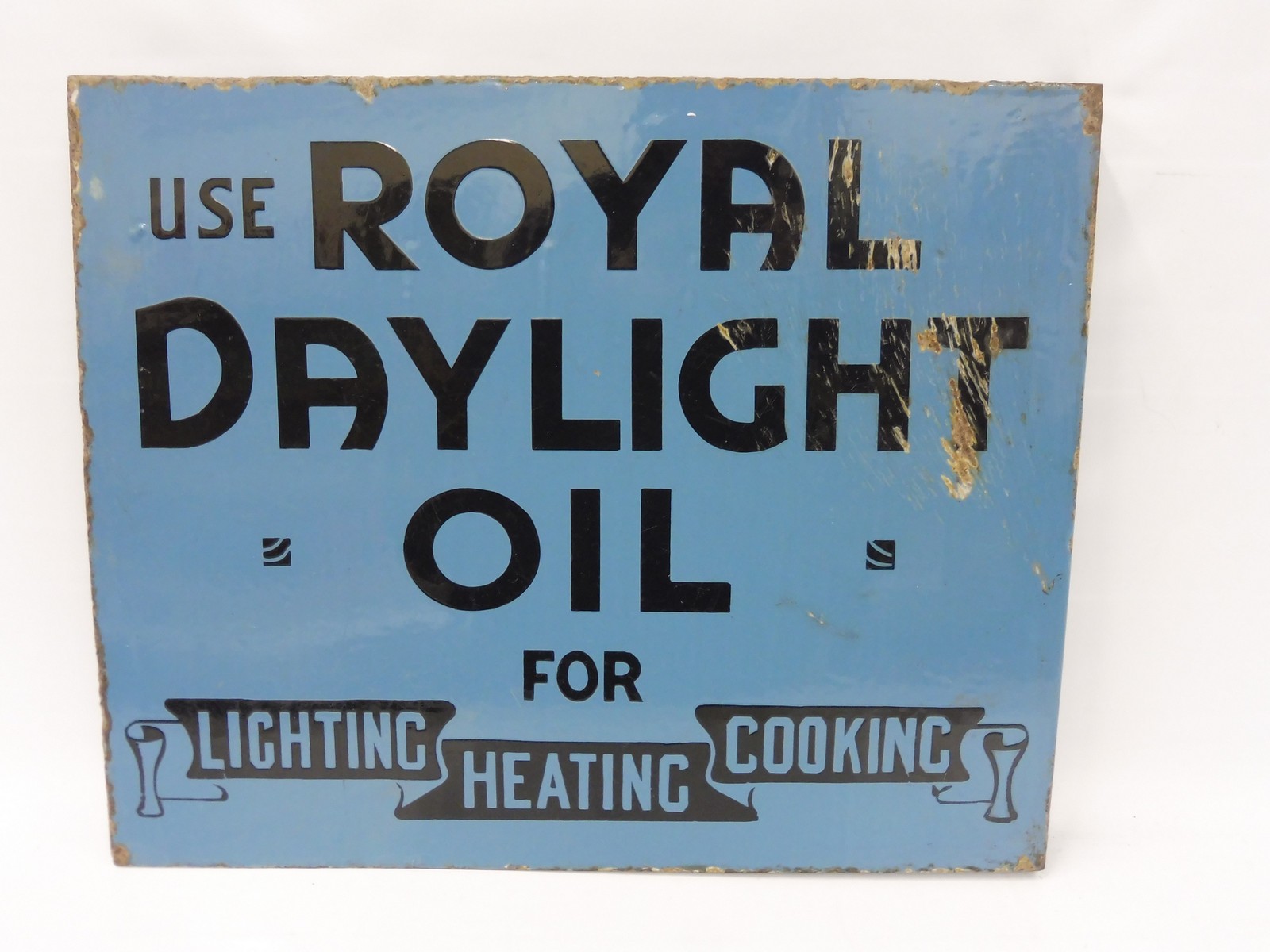 A Royal Daylight Oil for Lighting, Heating and Cooking double sided enamel sign with hanging flange, - Image 2 of 2