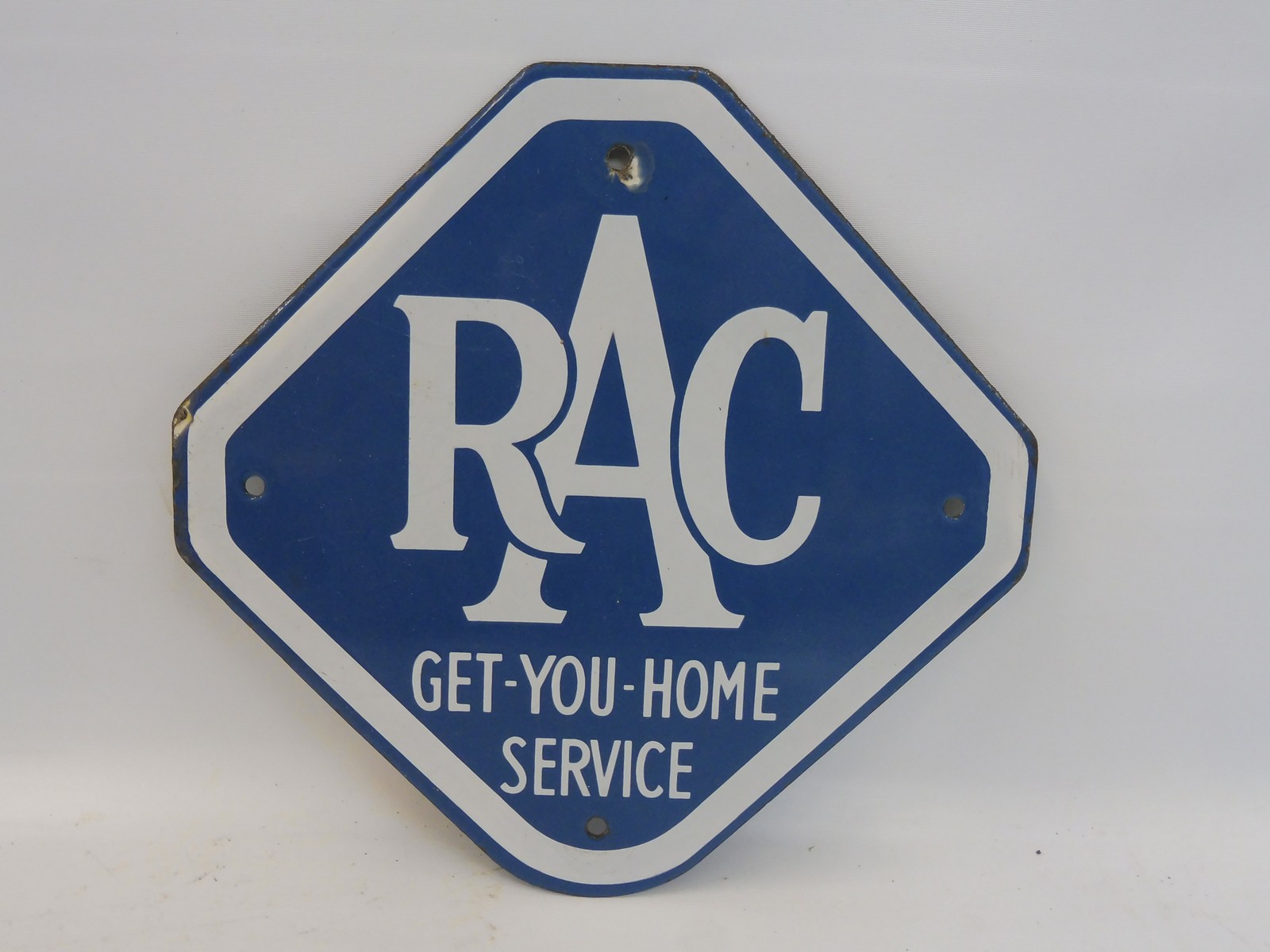 A small RAC 'Get-You-Home Service' lozenge shaped enamel sign in excellent condition, 10 1/2 x 10