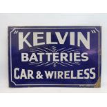 A Kelvin Batteries Car & Wireless double sided enamel sign with hanging flange by Defiant, with good