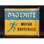 A Dagenite Motor Batteries part pictorial double sided tin advertising sign with hanging flange,