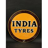 An India Tyres circular enamel sign in excellent condition, 18" diameter.