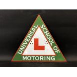 A rare Universal School of Motoring 'L' triangular enamel sign in excellent condition except for a