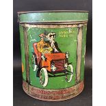 A large Continental cylindrical bonbon tin, illustrated all round with sporting teams plus an