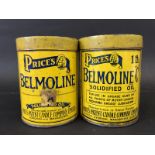 Two Price's Belmoline 1lb grease tins in good condition, possibly unused.