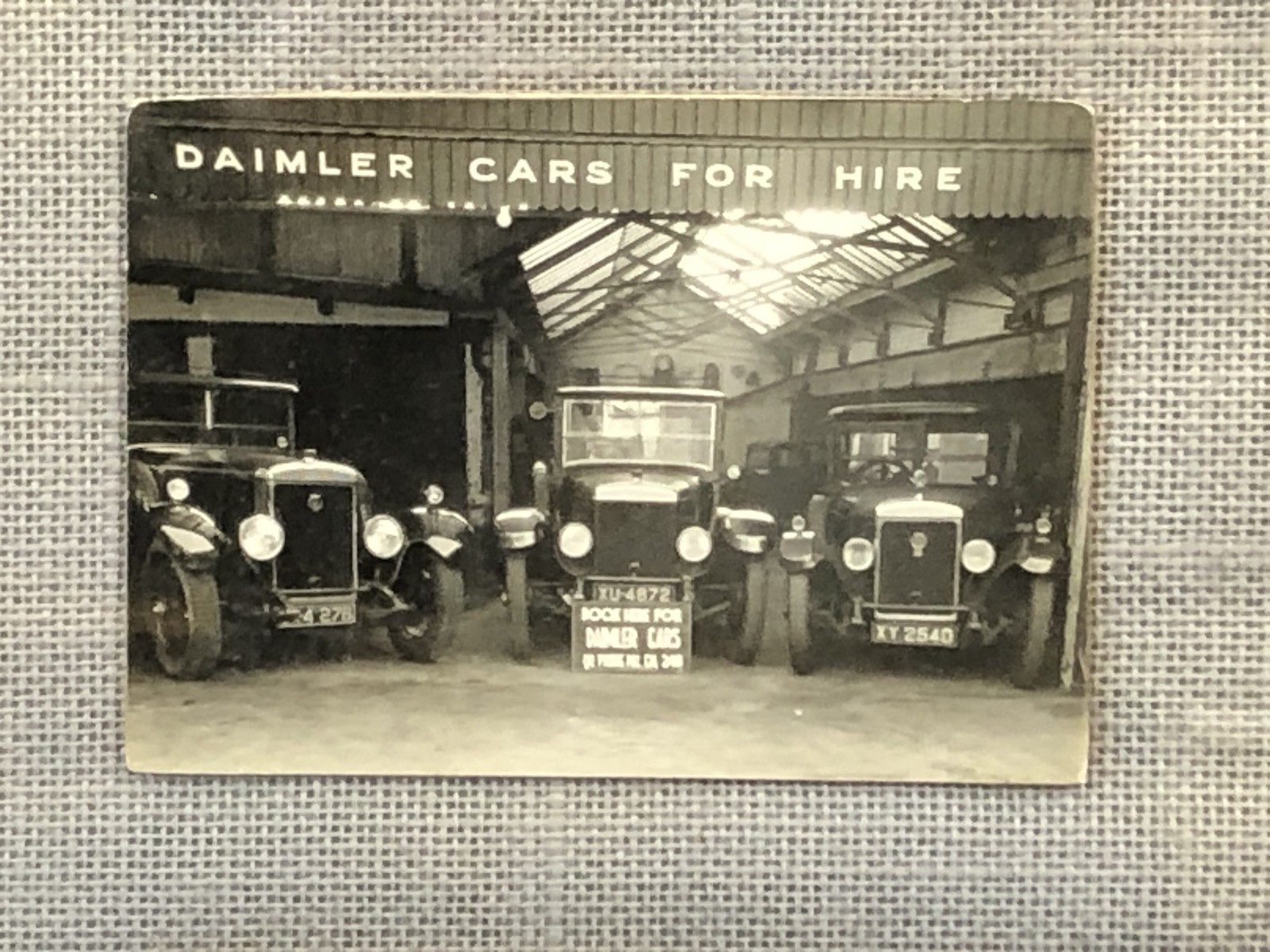 A framed and glazed group of five early original black and white photographs relating to a Daimler - Image 3 of 5