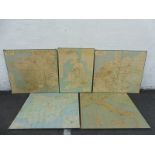 Four large scale 'Carte Michelin' maps of Europe on hardboard depicting Germany, Italy, Spain,
