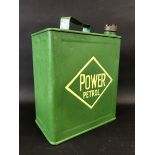A Power Petrol two gallon petrol can by Valor, dated August 1929, with correct brass cap, repainted.