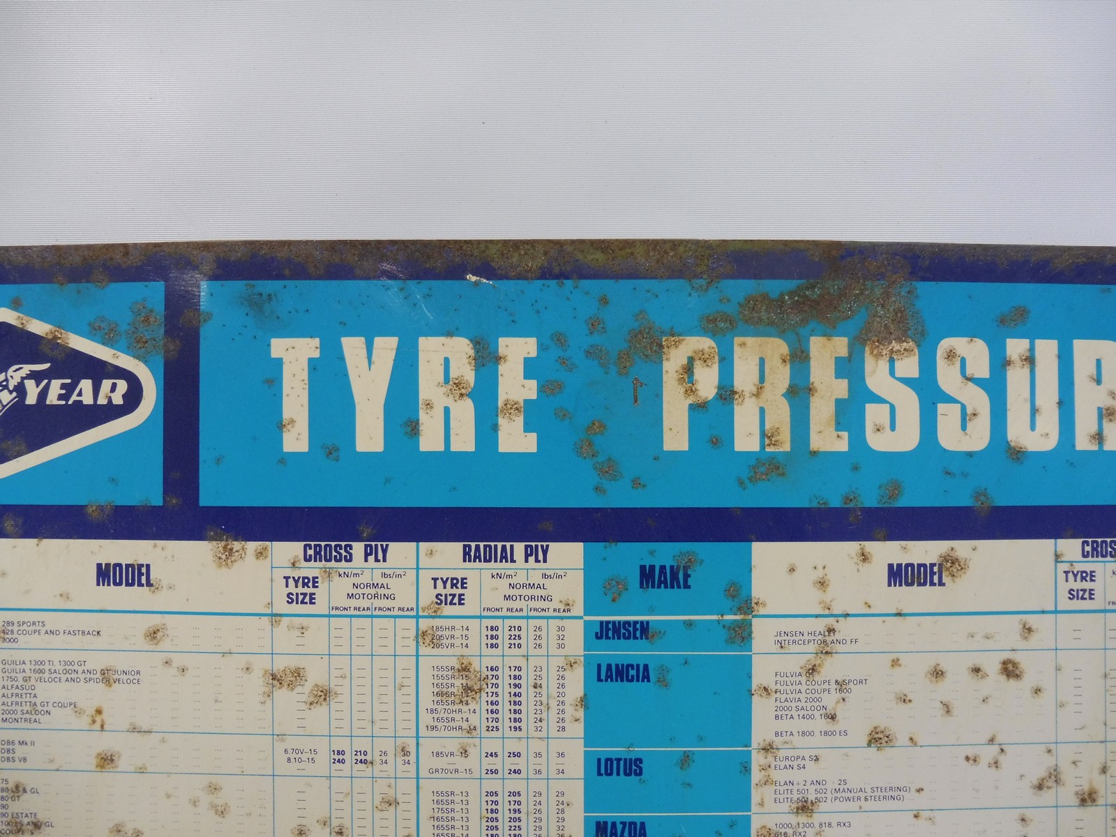 A Goodyear Tyre Pressures tin chart sign, 19 x 35". - Image 2 of 5