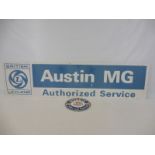 A British Leyland Austin MG Authorised Service rectangular tin sign, 48 x 12", plus a reproduction