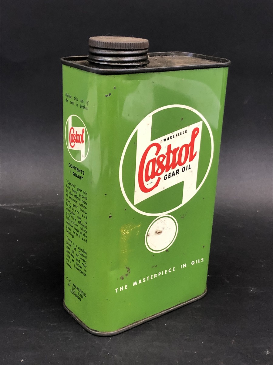 A Wakefield Castrol Gear Oil rectangular quart can, early version of this type of can in a lighter
