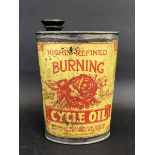 A Highly Refined Burning Cycle Oil oval can, one side in very good condition, an early example.