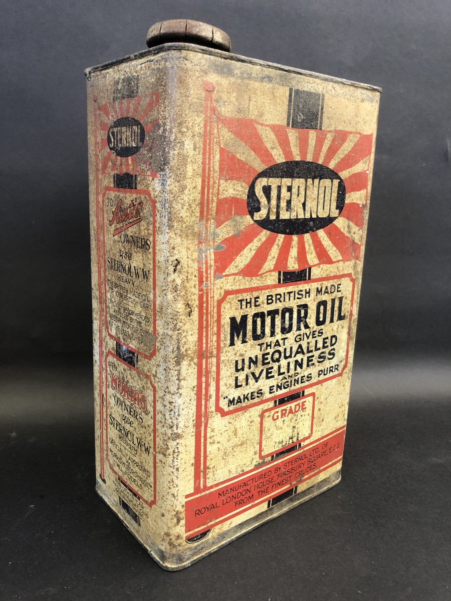 A rare Sternol Motor Oil gallon can - given free to buyers of 'New Austin Cars'.