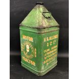 An unusual Allcard & Co. Ltd. of Manchester Motor and Tractor Oil five gallon pyramid can.