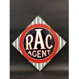 An RAC Agent lozenge shaped double sided enamel sign, 25 1/4 x 25 1/4".