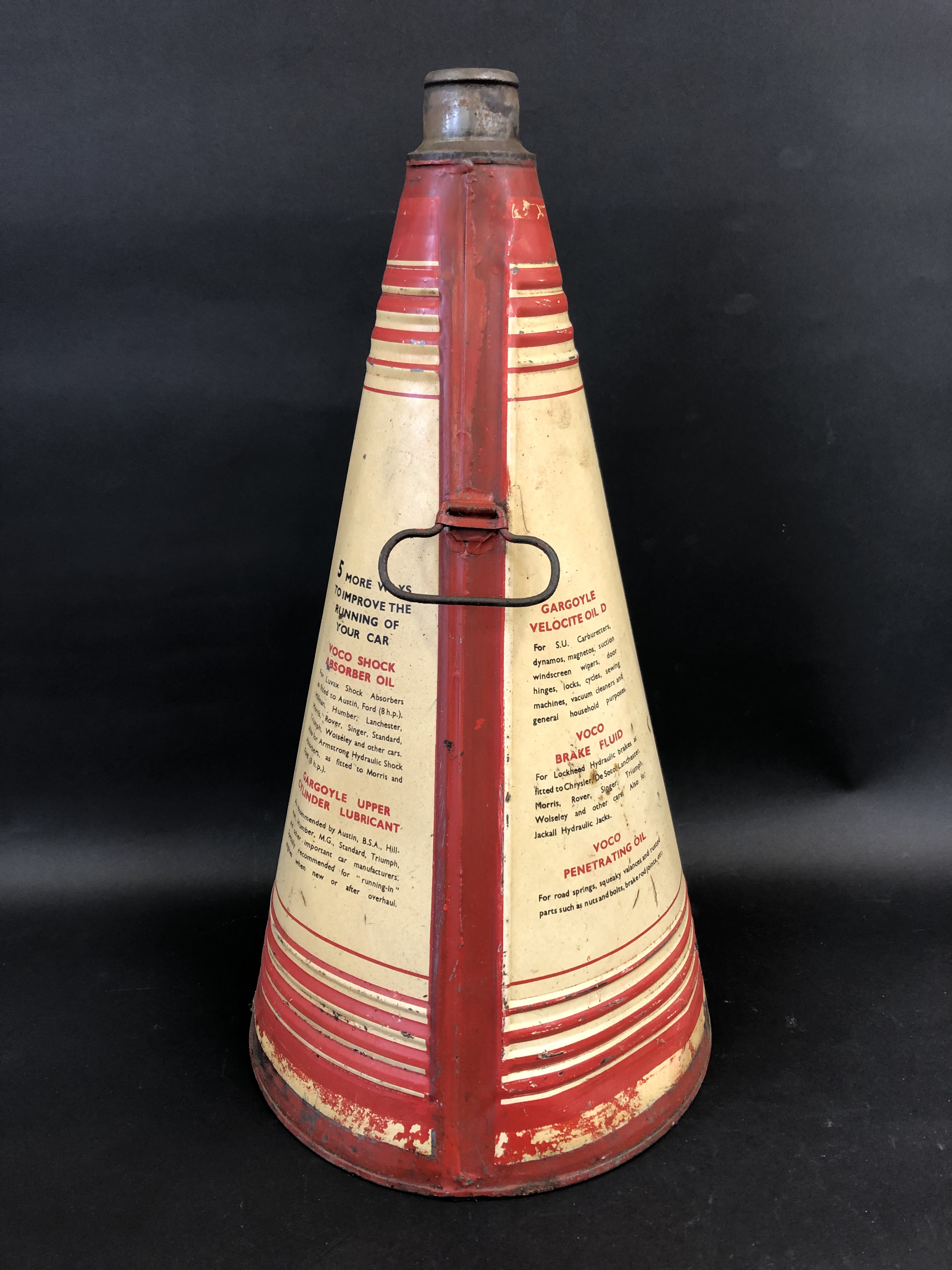 A Mobiloil 'A' grade conical oil can, missing cap, 21" tall. - Image 2 of 6