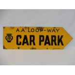 A rare AA Loop Way Car Park double sided directional enamel sign, 38 x 12".