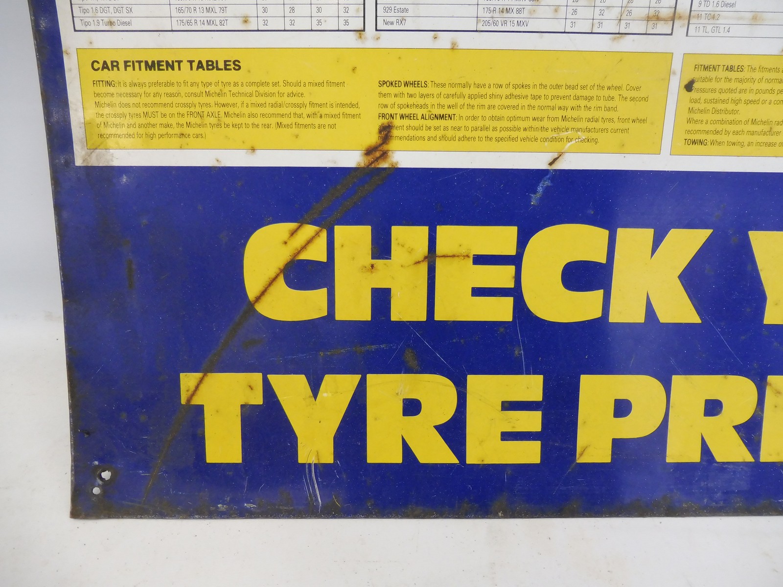 Two Michelin Tyre Pressures tin chart signs, each 25 x 34". - Image 2 of 7