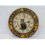 A rare Sternol Oils circular wooden advertising wall clock, with original painted dial depicting