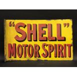 A Shell Motor Spirit double sided rectangular enamel sign with reattached hanging flange, by