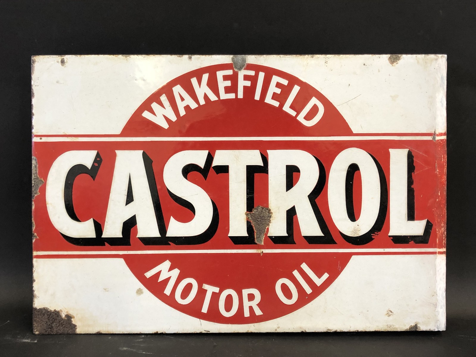 A good Wakefield Castrol Motor Oil rectangular double sided enamel sign with re-attached hanging - Image 4 of 6