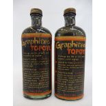 Two Vigzol 'Graphited Topoyl' glass bottles with original paper labels.