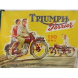 A rare Triumph Terrier motorcycle pictorial poster depicting a 150 ohv Terrier, 39 x 28 1/2".