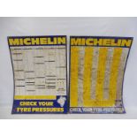 Two Michelin Tyre Pressures tin chart signs, each 25 x 34".