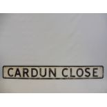A street sign for Cardun Close, possibly suitable for car restorers (Car done), 46 3/4 x 6".