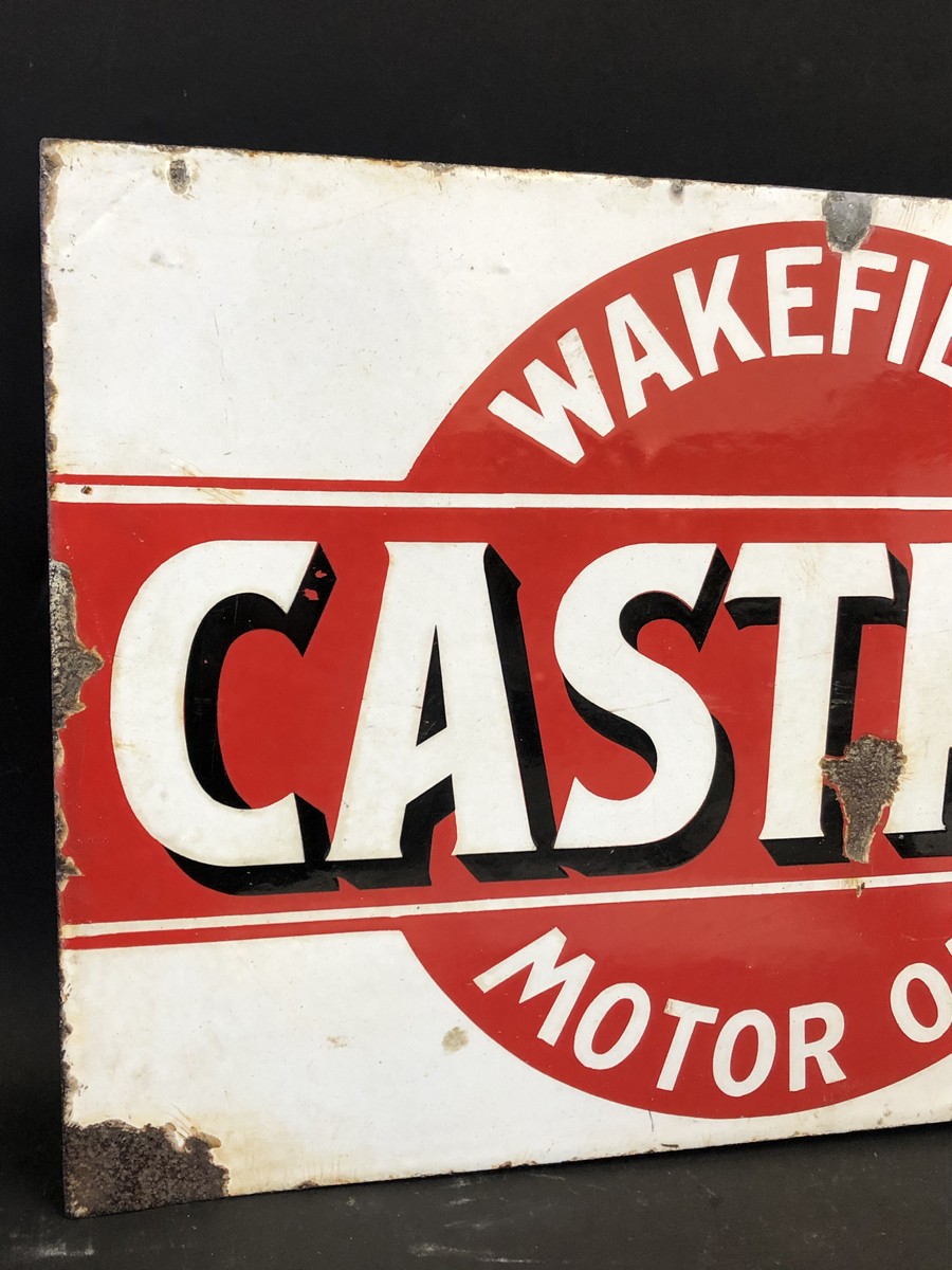 A good Wakefield Castrol Motor Oil rectangular double sided enamel sign with re-attached hanging - Image 5 of 6