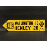 An AA double sided directional enamel sign, in excellent condition, pointing to Henley and