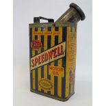 A Speedwell Motor Oil rectangular can, probably a quart, varnished.