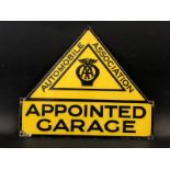A small AA Appointed Garage enamel sign by Franco, the point of the sign retouched otherwise