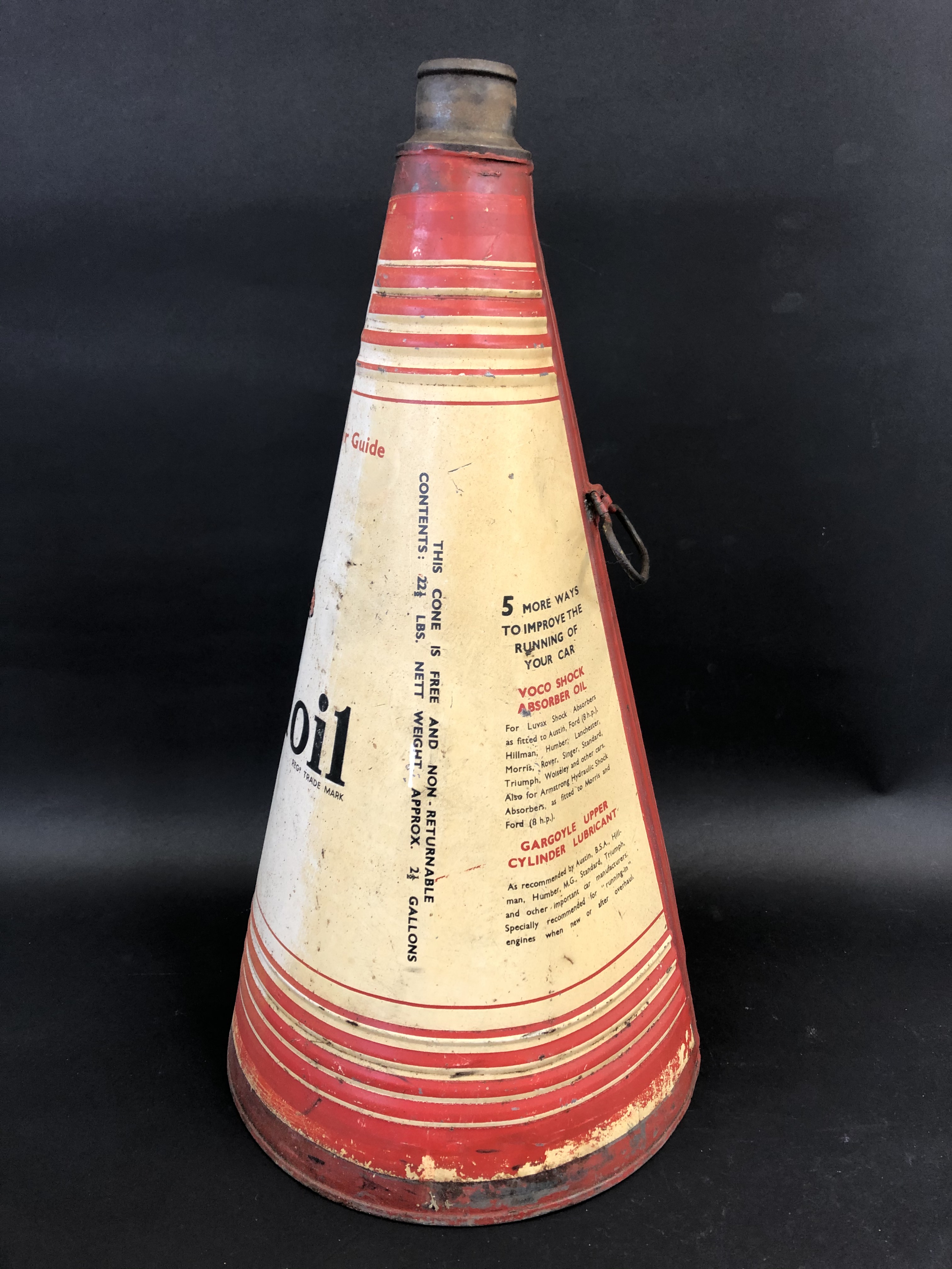 A Mobiloil 'A' grade conical oil can, missing cap, 21" tall. - Image 3 of 6