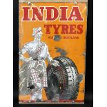 A rare India Tyres 'Made in Scotland' pictorial enamel sign, mounted on board for display, 24 x 38