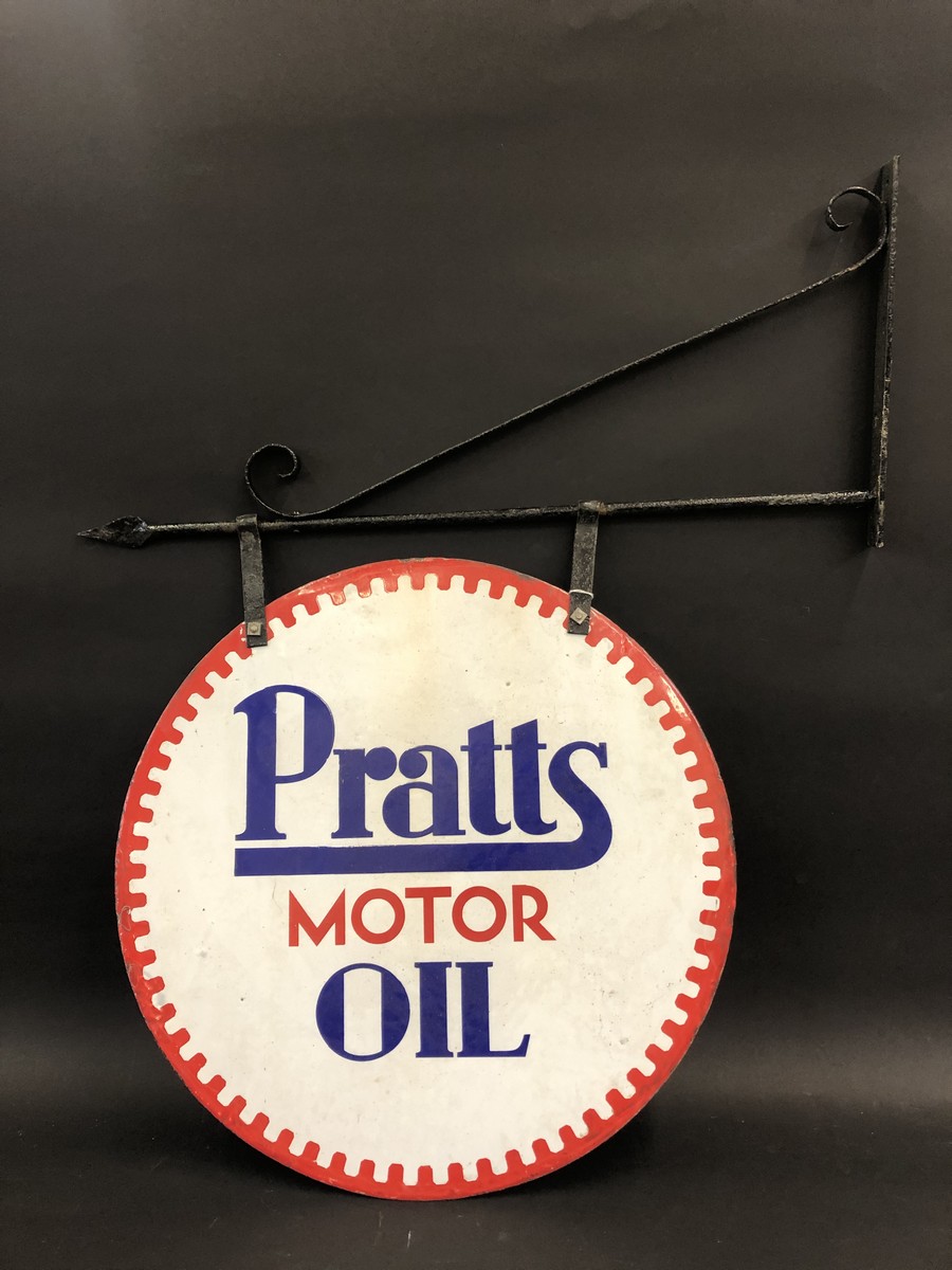 A Pratts Motor Oil circular double sided enamel sign in excellent condition, by Bruton of Palmers